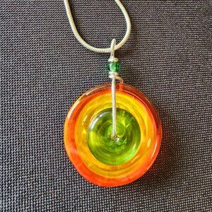 Eye Candy of L.A. Pendant, Orange, Yellow, Green and Snake 925 Silver Chain 16"